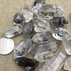 natural herkimer diamond crystal specimen – raw black energy stone for reiki healing & home decor