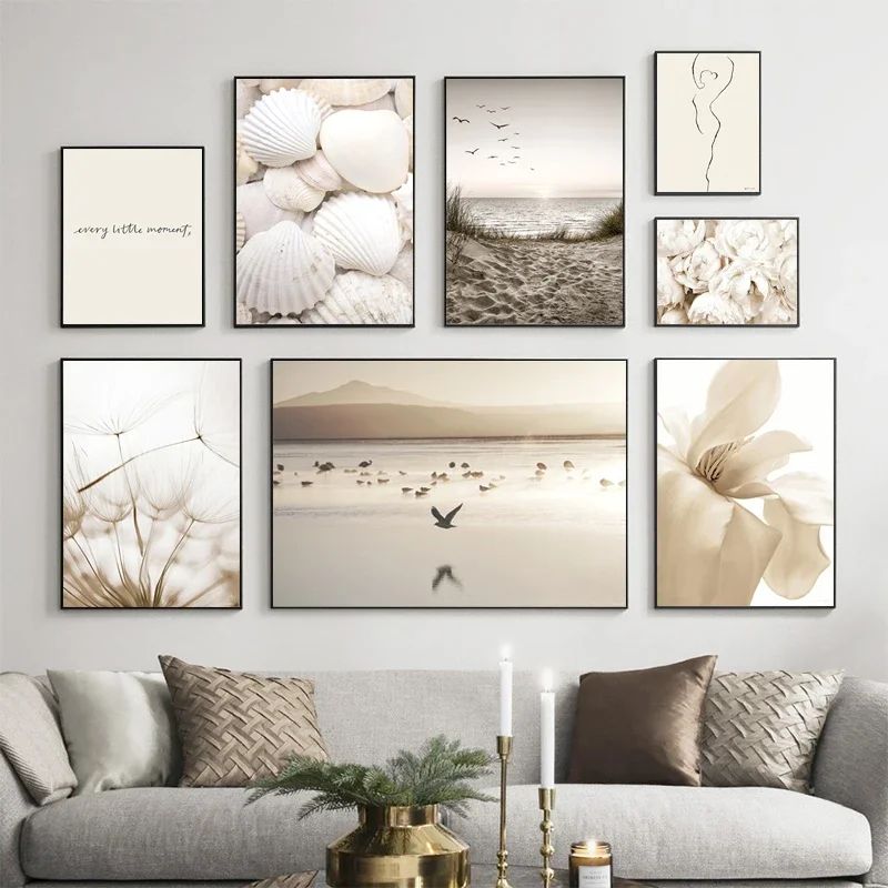 Nordic Beach Canvas Wall Art For Living Room White Shell Dandelion Floral Home Decor 2