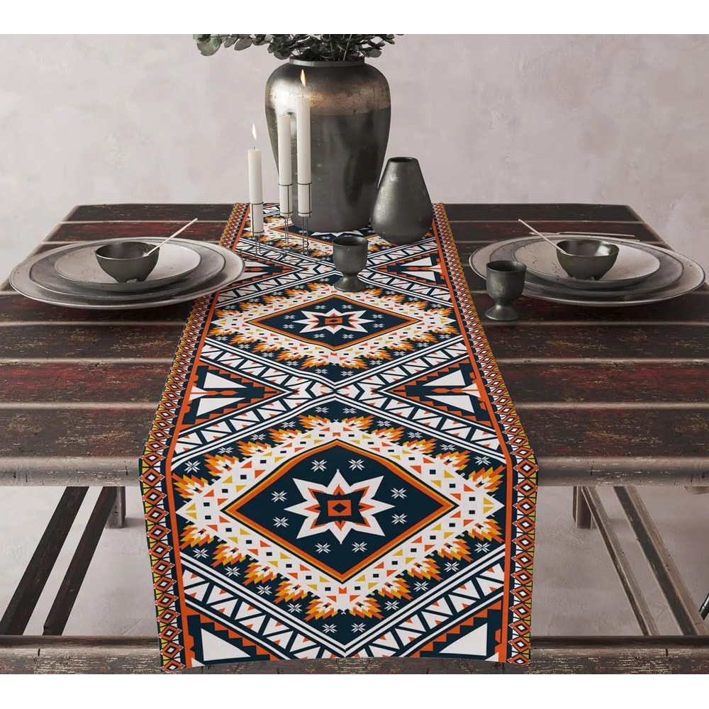 Aztec Tribal Linen Table Runner For Dining Table Boho Geometric Farmhouse Kitchen Decor 7