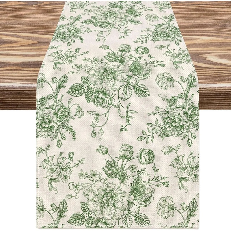 Chinoiserie Blue Floral Linen Table Runner For Dining Table Elegant Vintage Farmhouse Decor 7