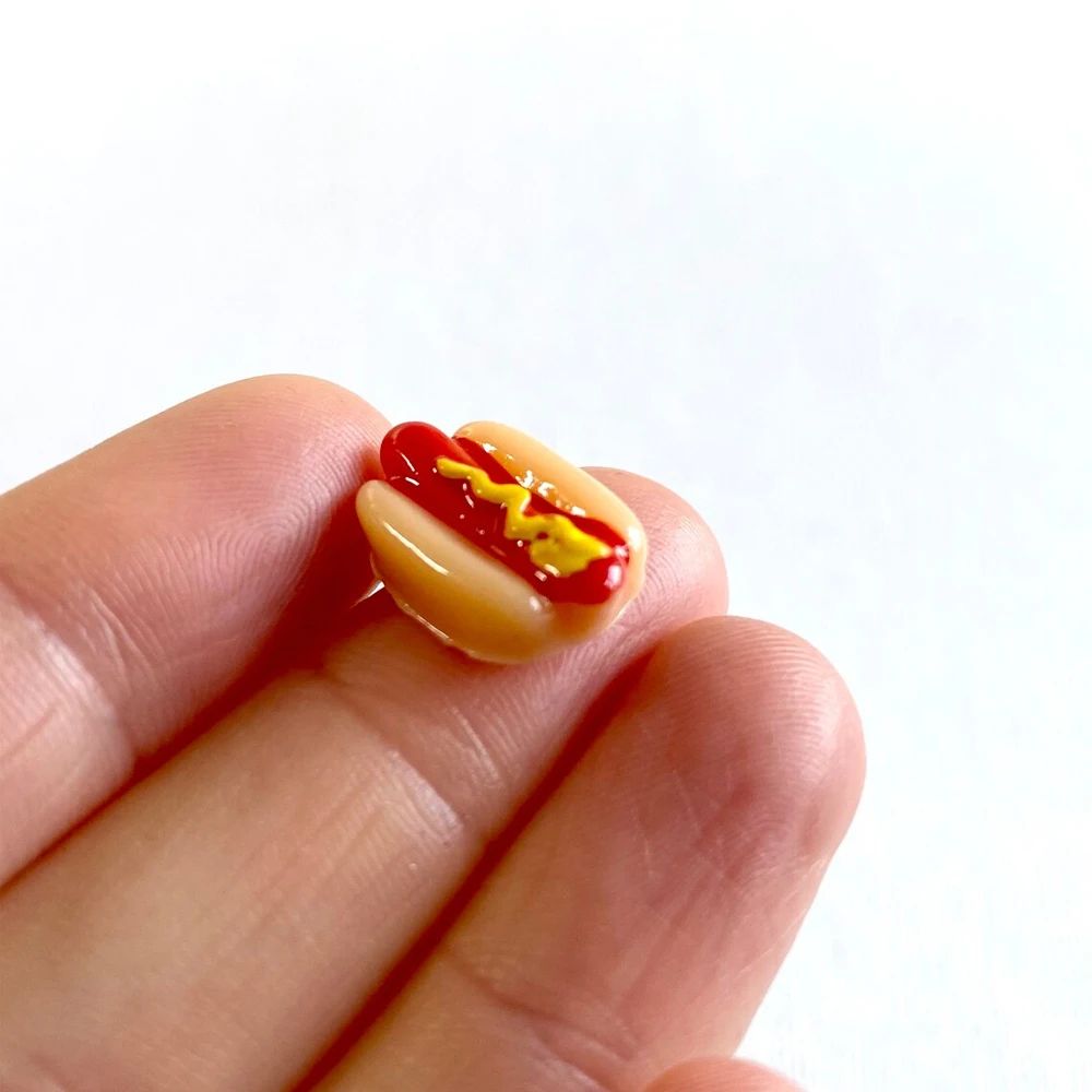 Mini Resin Hotdog Figurines Set Kawaii Fake Food Dollhouse DIY Craft Decorations 4