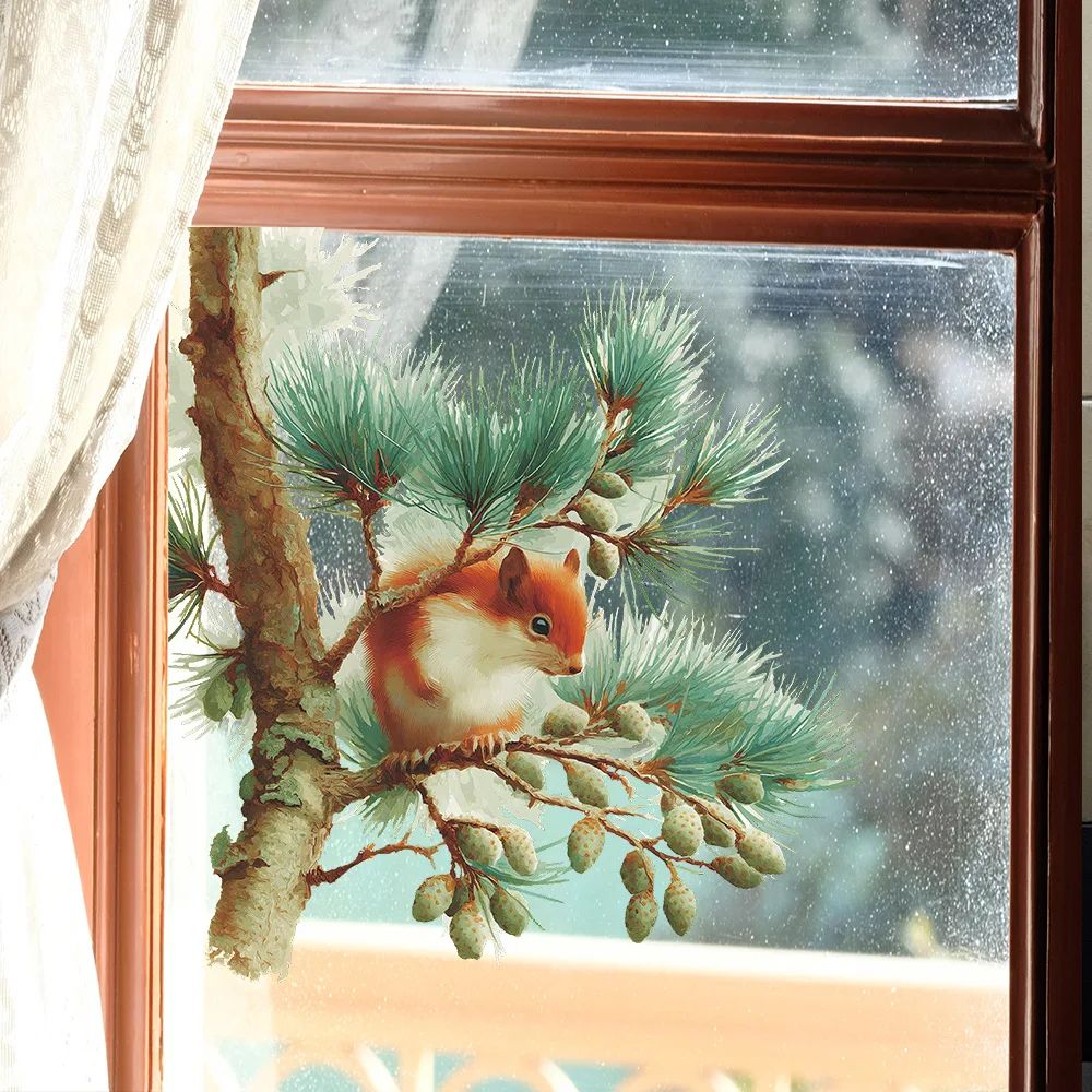 Cute Squirrel Wall Sticker Decal Forest Animal Window Bedroom SelfAdhesive Decor 0