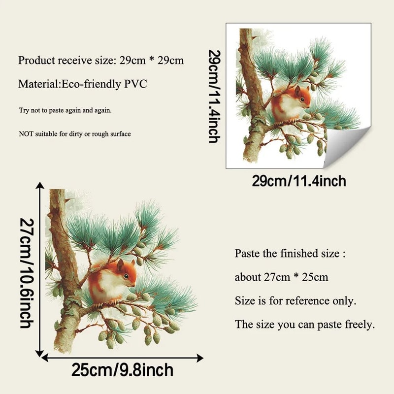 Cute Squirrel Wall Sticker Decal Forest Animal Window Bedroom SelfAdhesive Decor 5