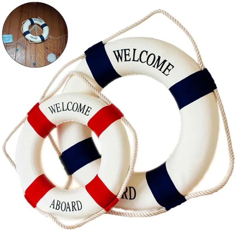 Nautical Life Buoy Wall Decor Red Blue Coastal Beach Welcome Hanging Ornament 4