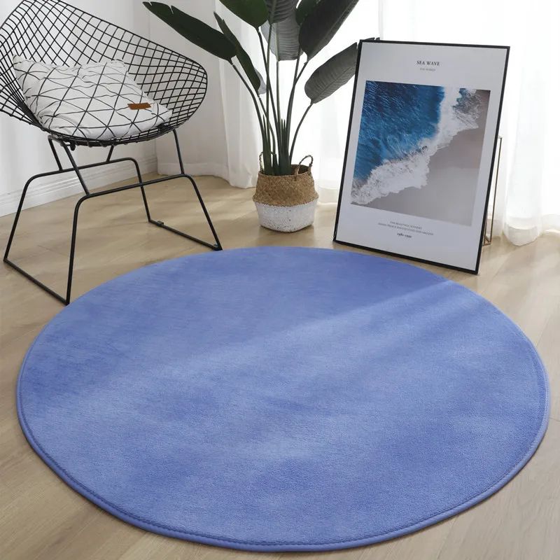 Round Coral Velvet Area Rug Soft NonSlip Kids Bedroom Living Room Carpet 15