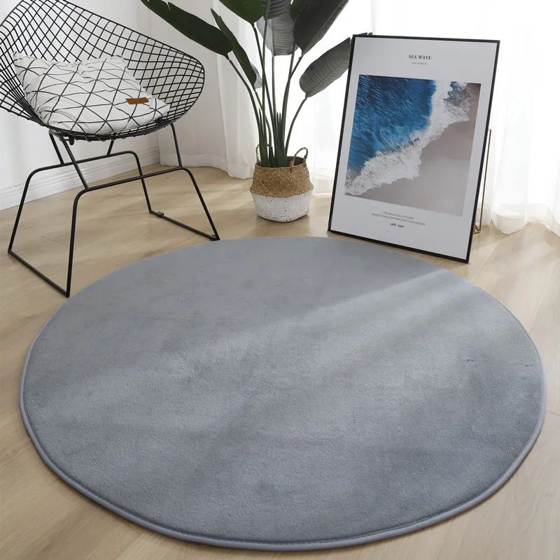 Round Coral Velvet Area Rug Soft NonSlip Kids Bedroom Living Room Carpet 18