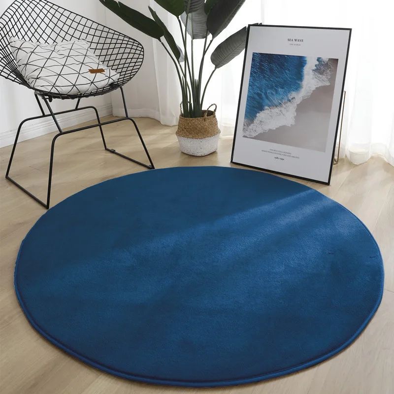Round Coral Velvet Area Rug Soft NonSlip Kids Bedroom Living Room Carpet 8