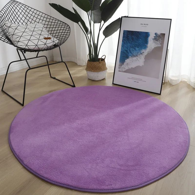 Round Coral Velvet Area Rug Soft NonSlip Kids Bedroom Living Room Carpet 10