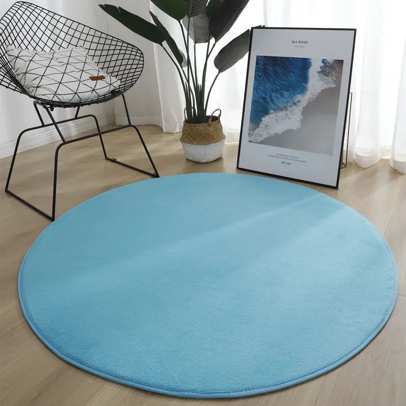 Round Coral Velvet Area Rug Soft NonSlip Kids Bedroom Living Room Carpet 12