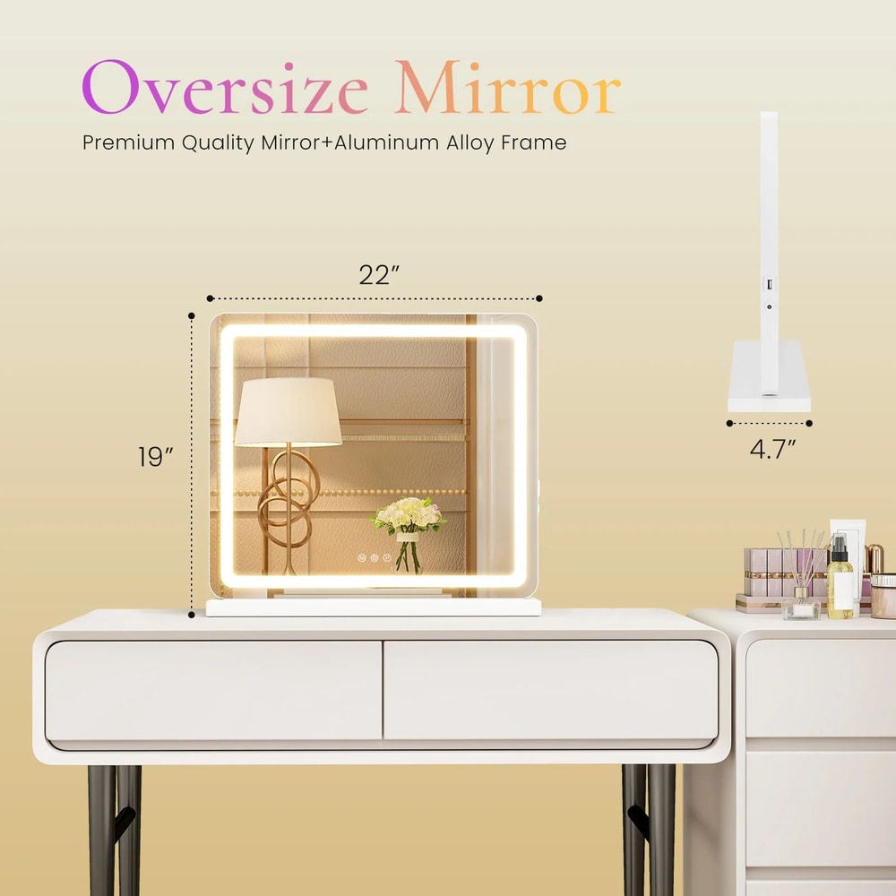 JHK LED Vanity Mirror With Lights Dimmable 3 Color Modes Makeup Mirror With Memory Function USB C 7