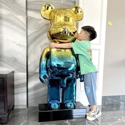 gradient mirror bear sculpture – luxury plated resin bear statue 19.7in/31.5in modern living room decor