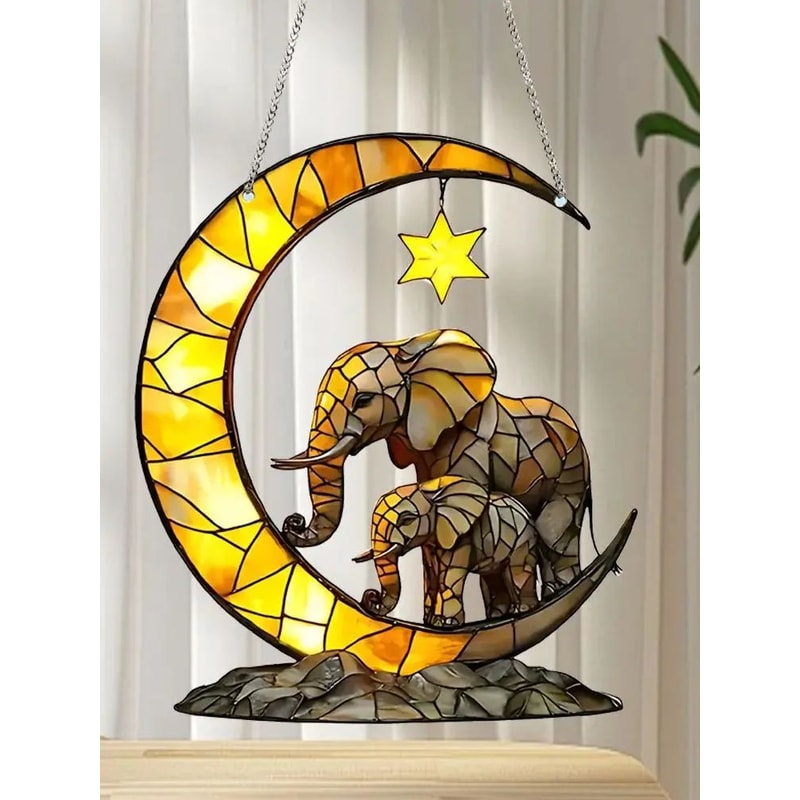 Elephant Family Moon Hanging Decor Charming Window Pendant For Garden Bedroom Home Decoration 1
