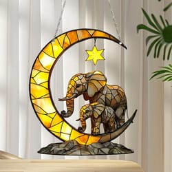 elephant family moon hanging decor – charming window pendant for garden, bedroom & home decoration