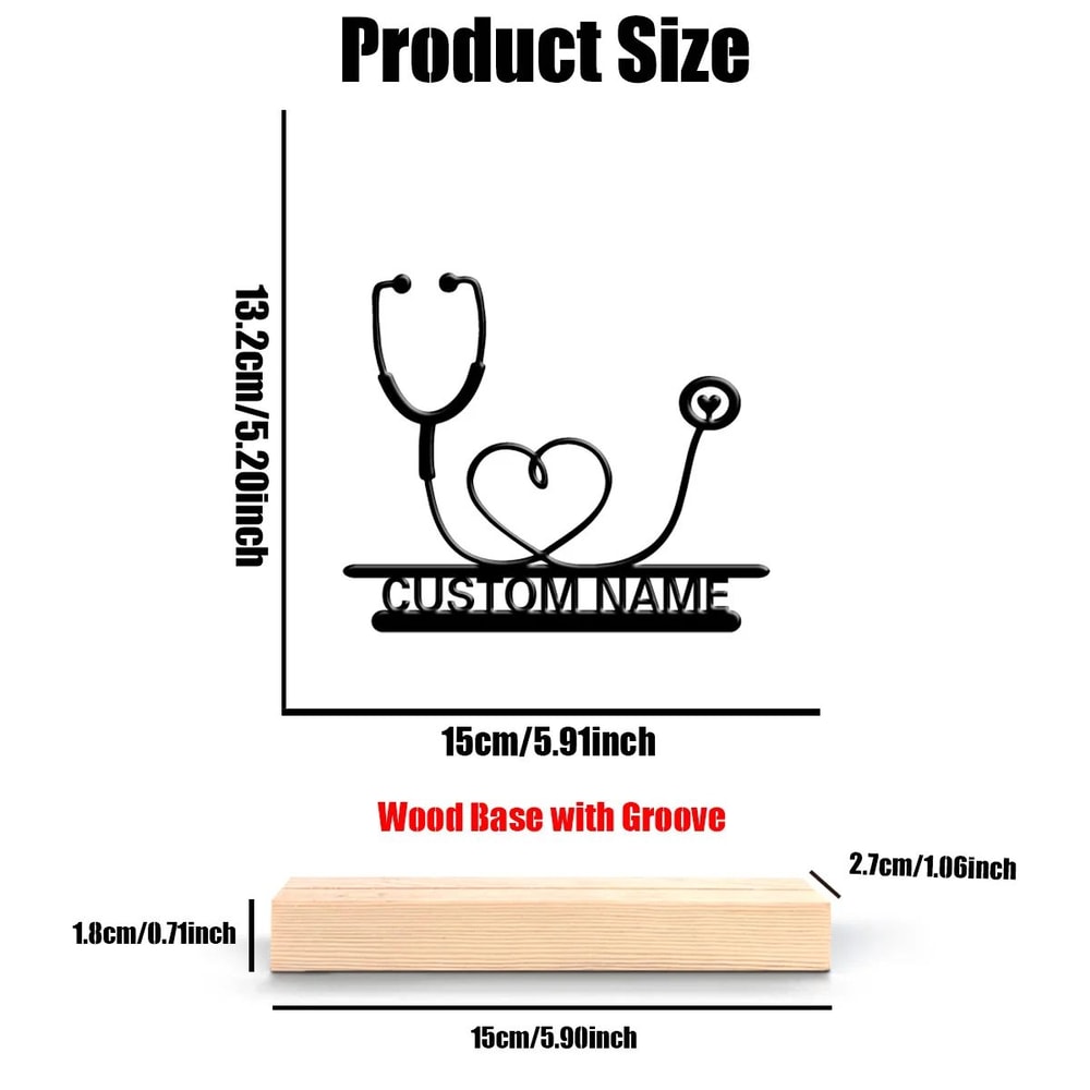 Personalized Stethoscope Metal Sculpture Custom Doctor Gift With Wooden Base Desk Decor 0