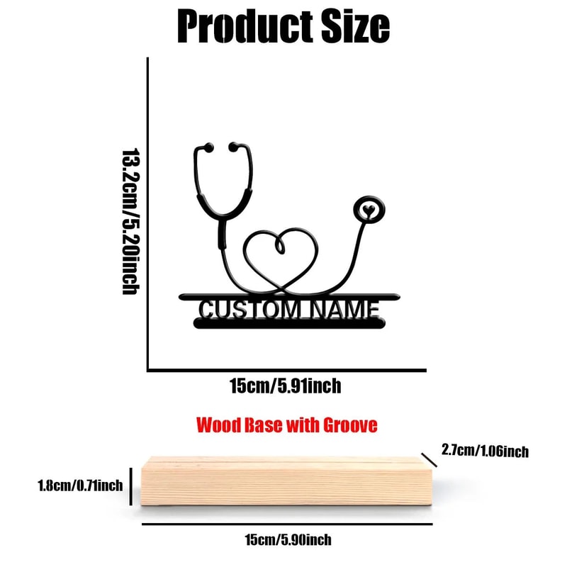Personalized Stethoscope Metal Sculpture Custom Doctor Gift With Wooden Base Desk Decor 6