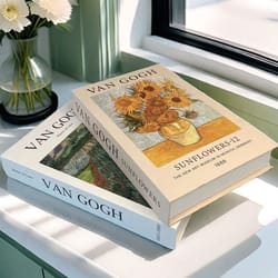 van gogh & monet decorative book box – hidden storage faux books with sunflower & water lily art