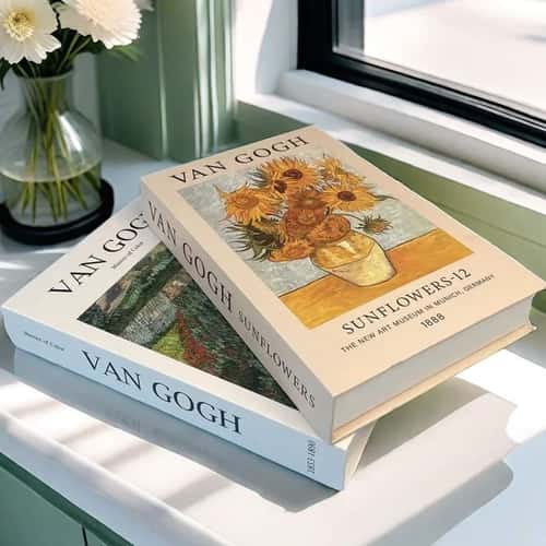 Van Gogh & Monet Decorative Book Box – Hidden Storage Faux Books with Sunflower & Water Lily Art