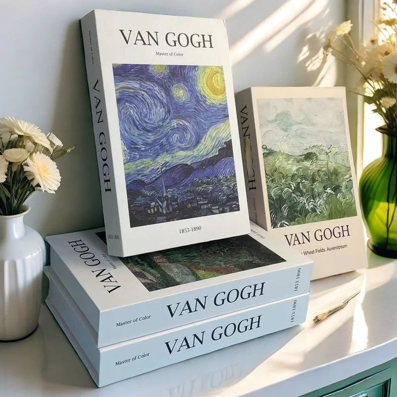Van Gogh Monet Decorative Book Box Hidden Storage Faux Books With Sunflower Water Lily Art 2