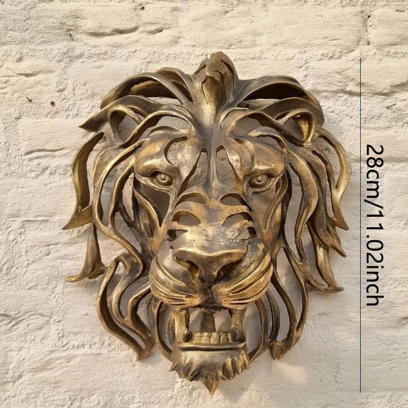 Gold Lion Head Wall Sculpture 11in Luxury Resin Wall Art Decor For Bedroom Living Room 6