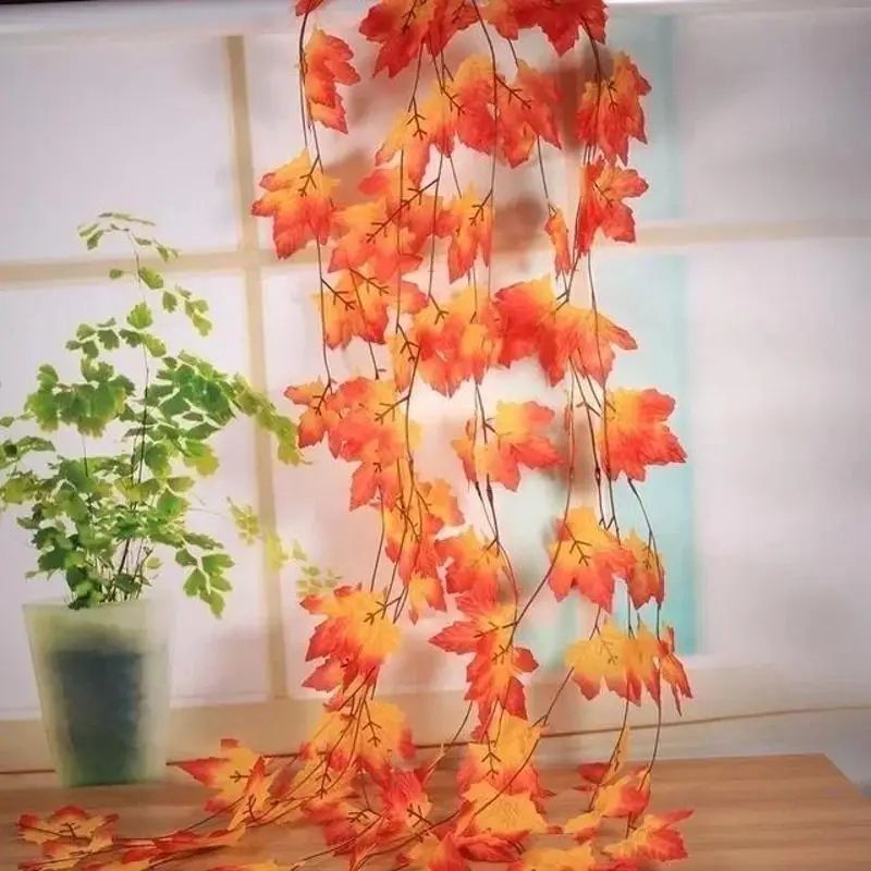 23M Realistic Red Maple Leaf Garland Autumn Vine Decor For Halloween Thanksgiving Festive Home St 0