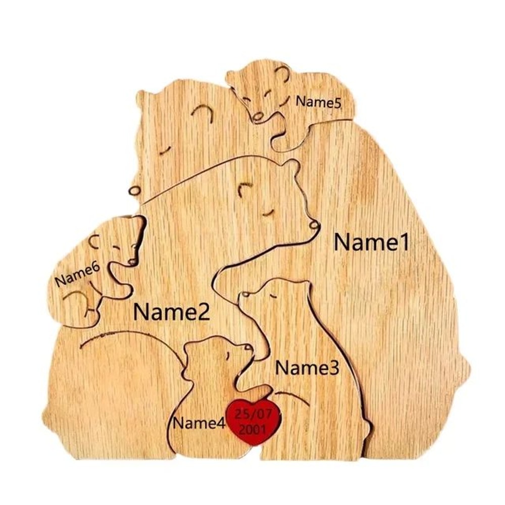 Personalized Bear Family Puzzle Ornament Custom Engraved Wooden Name Decor For Mothers Fathers Da 10