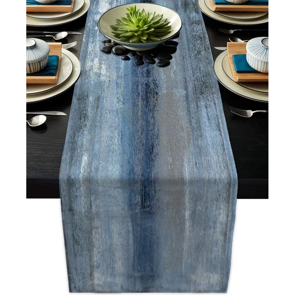 VIKAMA TieDye Farmhouse Table Runner Rustic LinenStyle Polyester Decor For Dining Coffee Tables 0