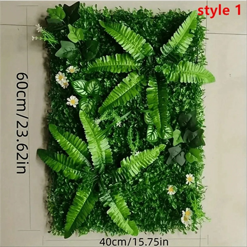 Artificial Grass Wall Panel With Flowers Decorative Privacy Hedge Screen Greenery Backdrop 9