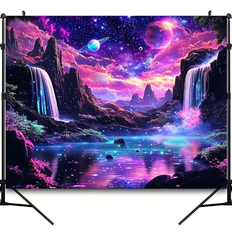 VIKAMA Starry Sky Waterfall Tapestry Fantasy Galaxy Moon Wall Hanging For Living Room Bedroom Dec 3