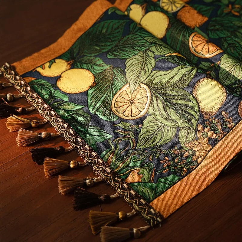 Farmhouse Lemon Floral Table Runner Colorful Linen Blend Kitchen Dining Table Decor 5