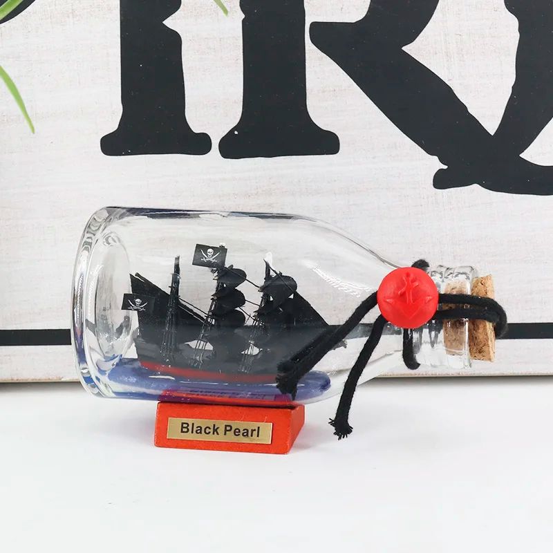Black Pearl Ship In A Bottle Pirate Glass Ornament Nautical Decor For Home Office 2