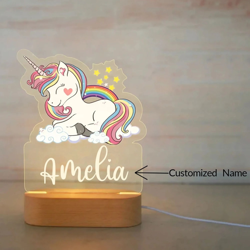 Personalized Acrylic Animal Night Light Custom Name USB LED Lamp For Kids Bedroom Gift Decor 3