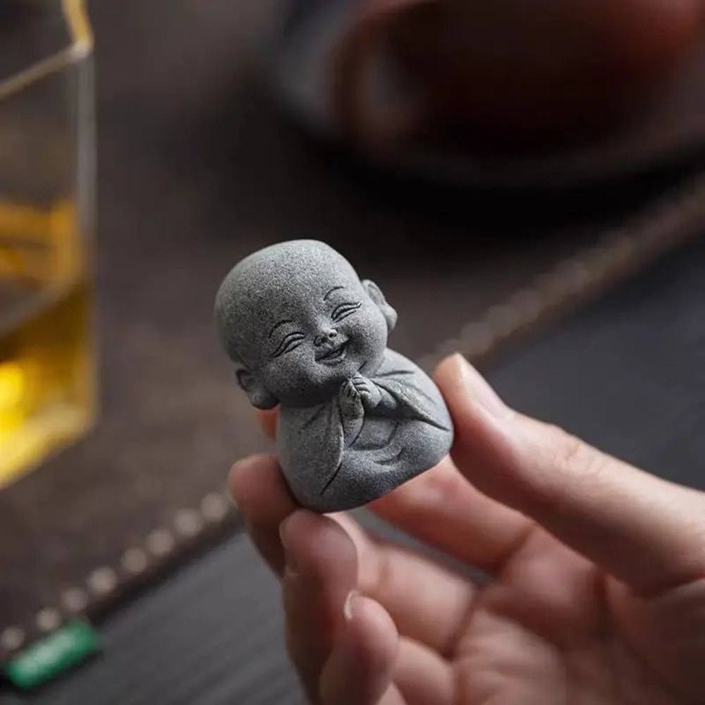 Zen Little Monk Stone Statue Set Cute Meditation Figurines For Home Desk Garden Decor 5