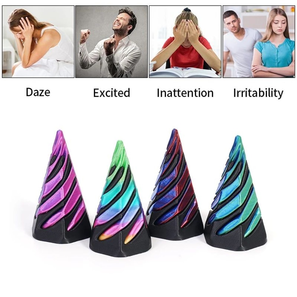 3D Printed Rotating Spiral Cone Toy AntiStress Impossible Pyramid Fidget With Bunny Design 3