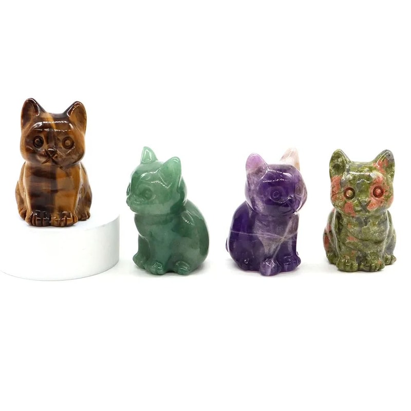 Amethyst Crystal Cat Figurine HandCarved Healing Stone Statue For Meditation Home Decor 1