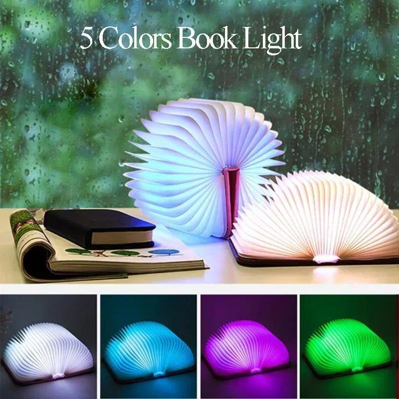 3D Folding LED Book Lamp RGB Wooden Night Light USB Rechargeable Creative Desk Bedroom Decor 5
