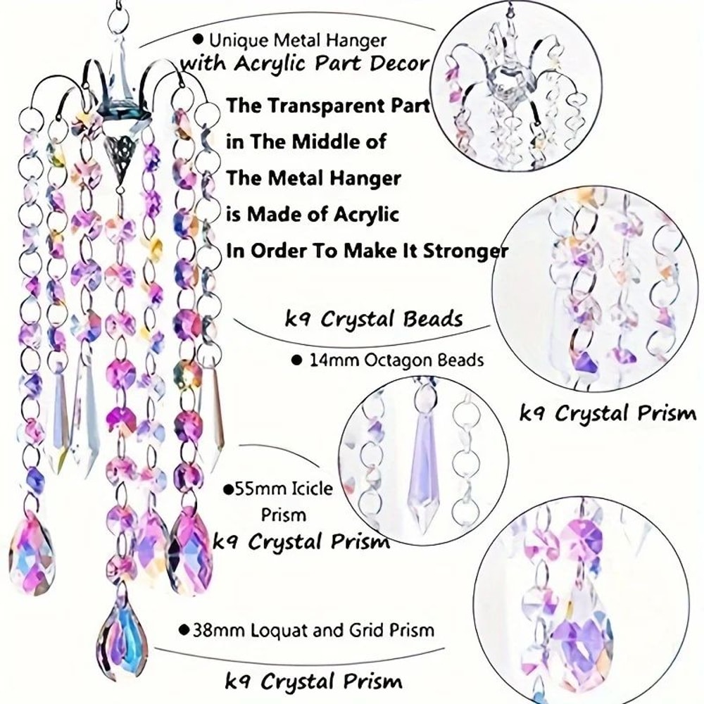 Crystal Chandelier Wind Chimes Suncatcher Prism Rainbow Maker Hanging Pendant For Window Home Dec 3