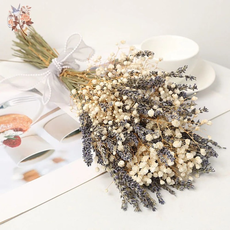 Lavender Gypsophila Dried Flower Bouquet 317oz Romantic Babys Breath Arrangement For Home Wedding 4