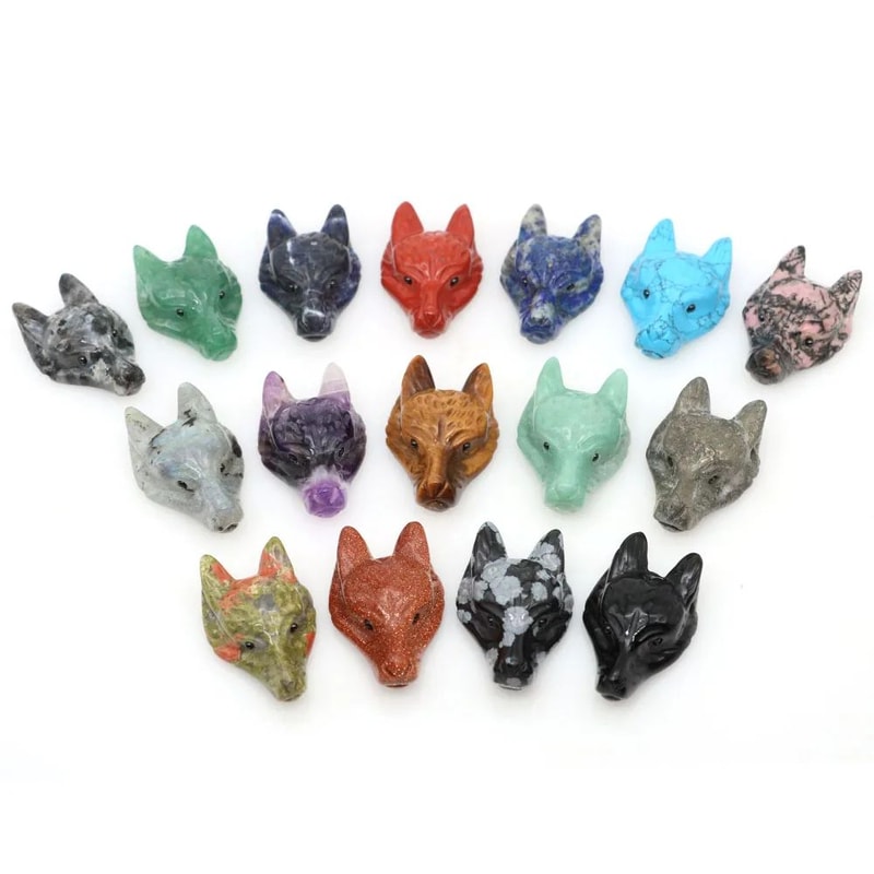 15in Wolf Head Crystal Pendant Hand Carved Natural Healing Stone Necklace Charm 2