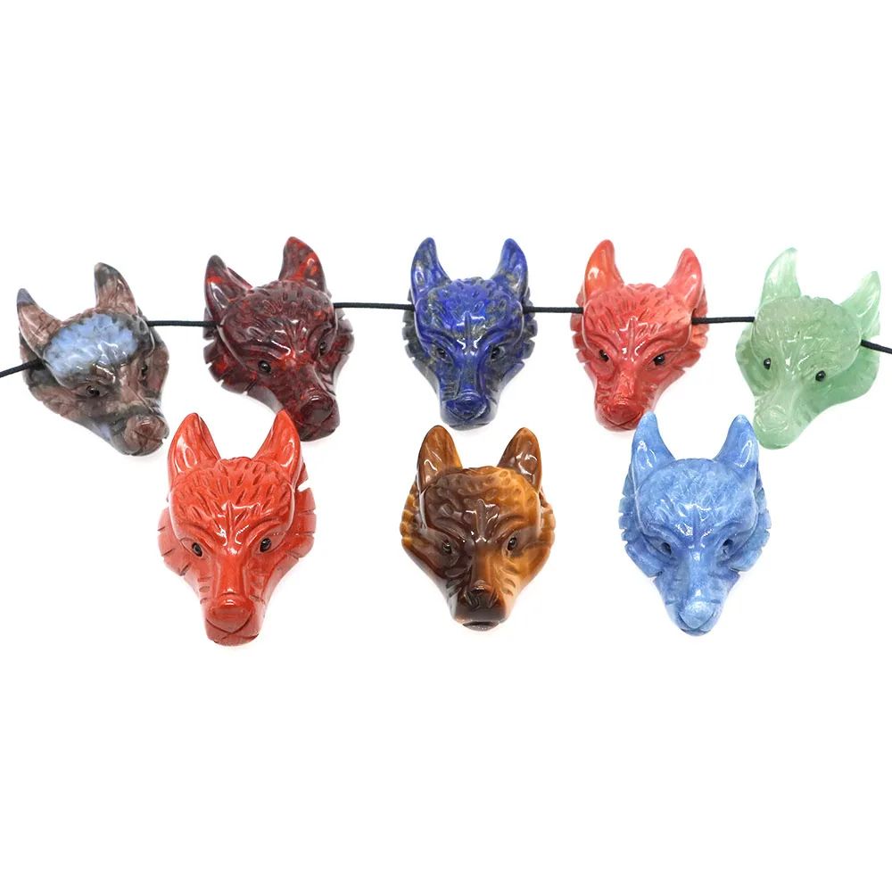 15in Wolf Head Crystal Pendant Hand Carved Natural Healing Stone Necklace Charm 4