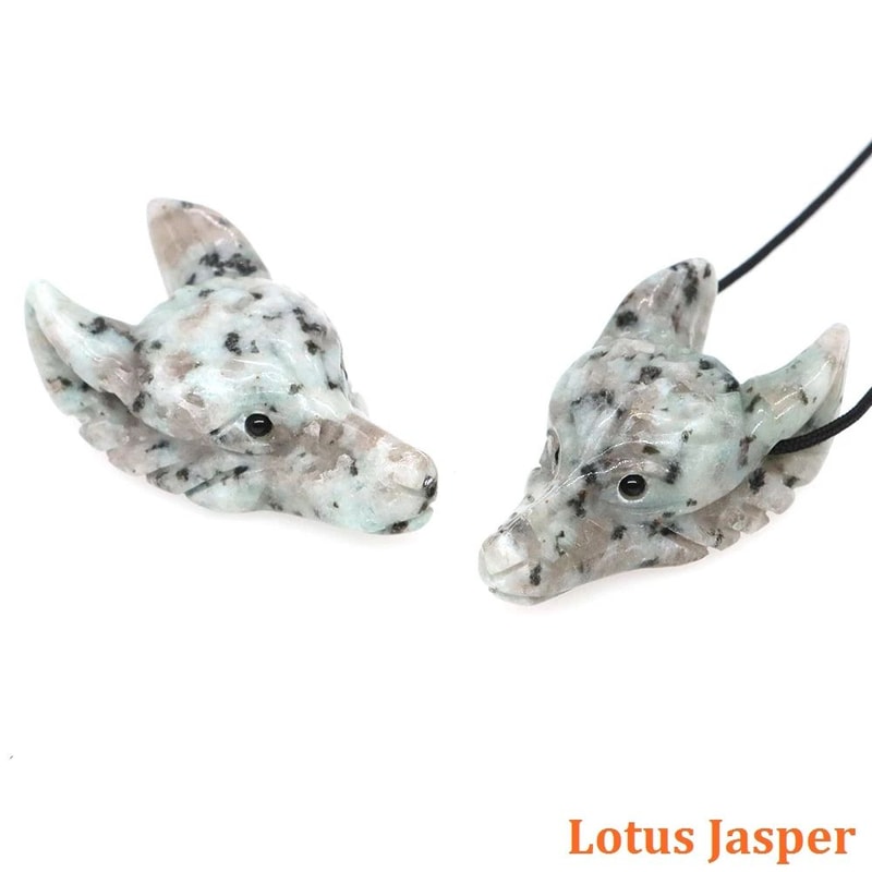15in Wolf Head Crystal Pendant Hand Carved Natural Healing Stone Necklace Charm 20