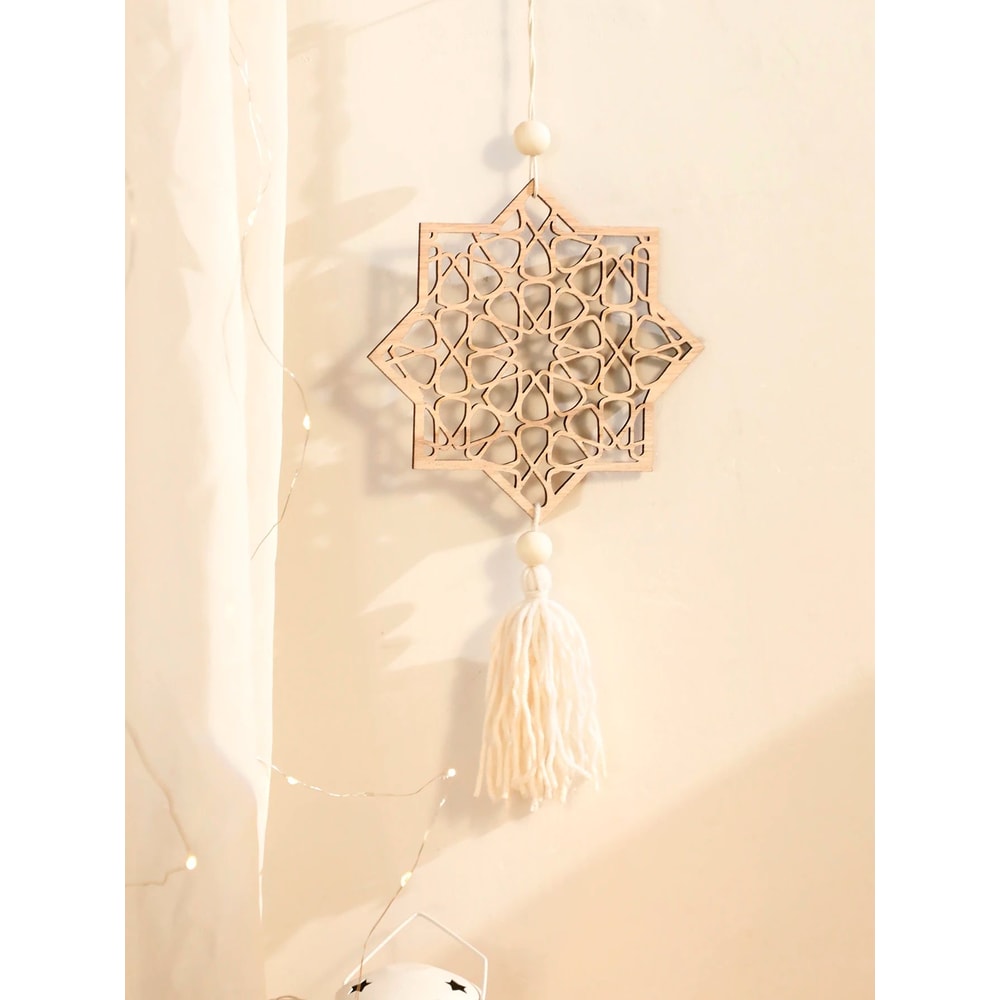 Wooden Ramadan Hanging Ornaments With Tassels Eid Mubarak Moon Decor For Islamic Home Gifts 2