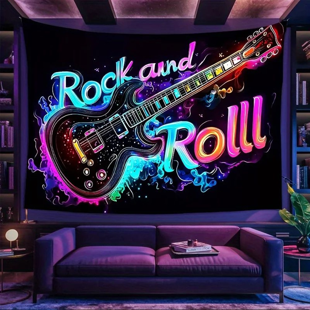 Neon Rock Guitar Tapestry Electric Music Wall Hanging For Cool Bar Bedroom Decor 6