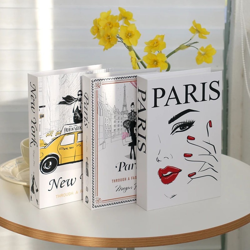 Modern Decorative Fake Books Set 3pcs White Simulation Books For Home Living Room Decor 16