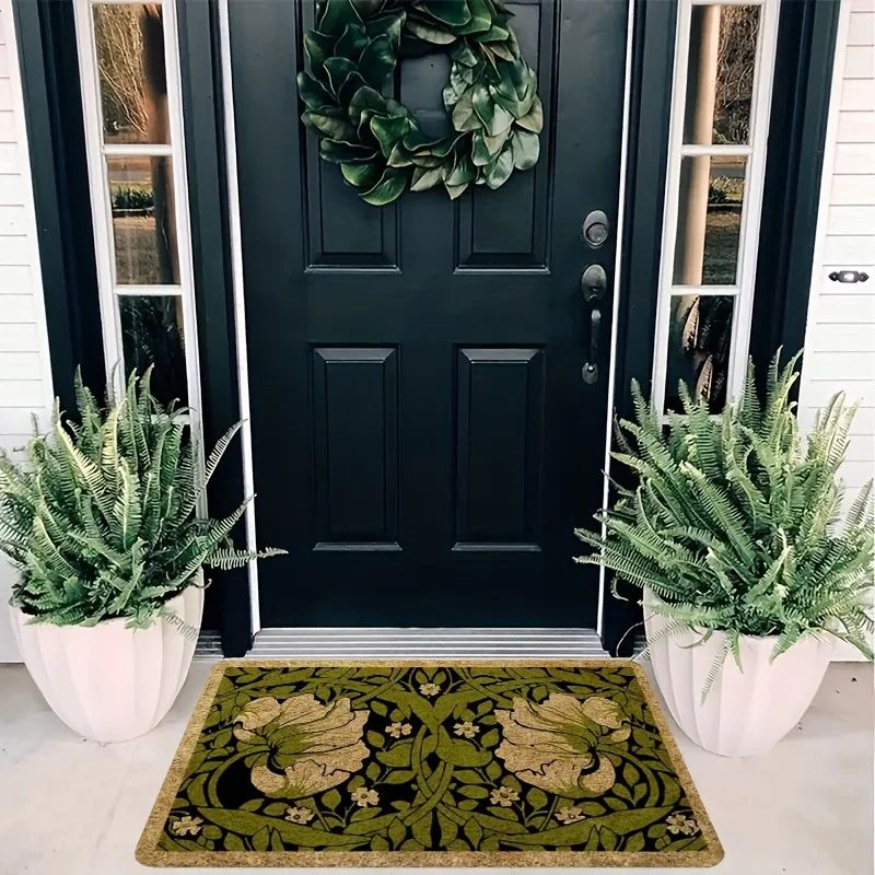 Colorful Welcome Floral AntiSlip Doormat Machine Washable Indoor Rug For Bedroom Hallway Entryway