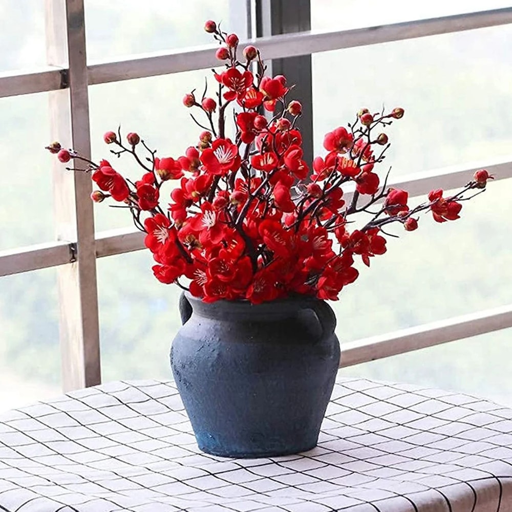 114 In Artificial Plum Blossom Branch Silk Peach Flower Stem For Home Wedding Table Decor 0