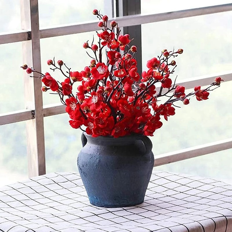 114 In Artificial Plum Blossom Branch Silk Peach Flower Stem For Home Wedding Table Decor 0