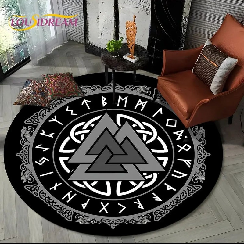 Viking Valknut Tree Of Life Round Rug NonSlip Nordic Area Carpet For Living Room Bedroom Decor 5