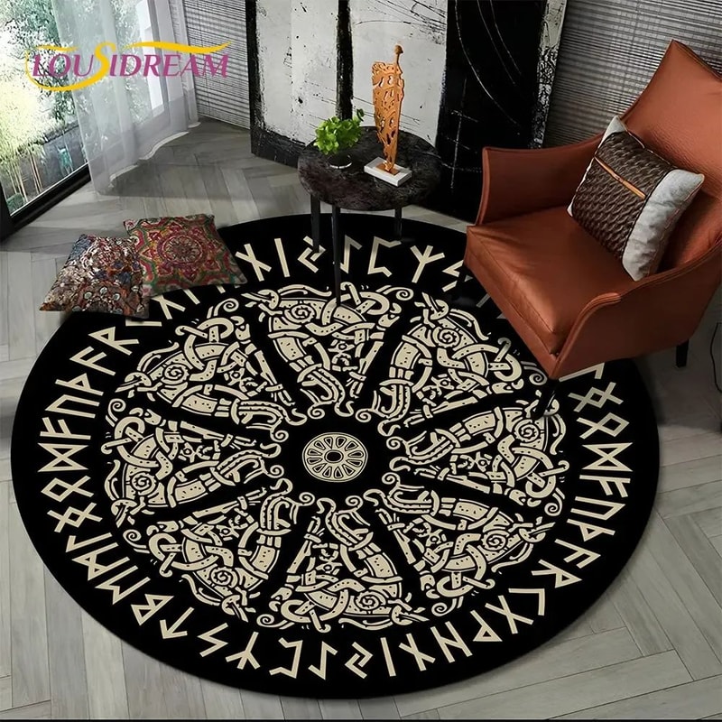 Viking Valknut Tree Of Life Round Rug NonSlip Nordic Area Carpet For Living Room Bedroom Decor 12