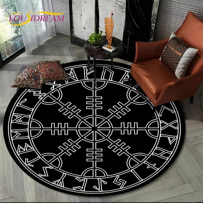 Viking Valknut Tree Of Life Round Rug NonSlip Nordic Area Carpet For Living Room Bedroom Decor 14