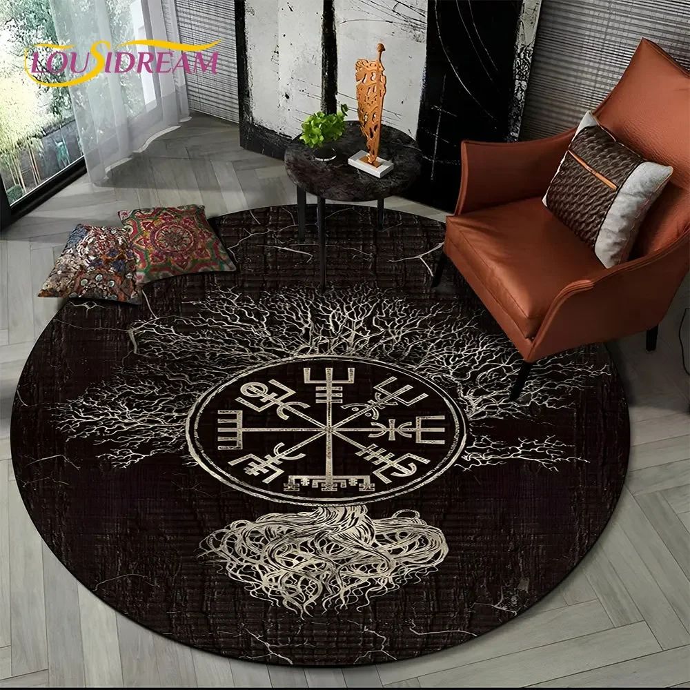 Viking Valknut Tree Of Life Round Rug NonSlip Nordic Area Carpet For Living Room Bedroom Decor 17